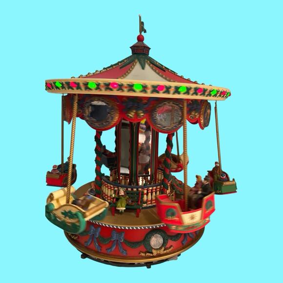 Vtg Mr Christmas Holiday Fair Carousel Flying Sleighs Merry Go Round 1996 VIDEO - Picture 3 of 13